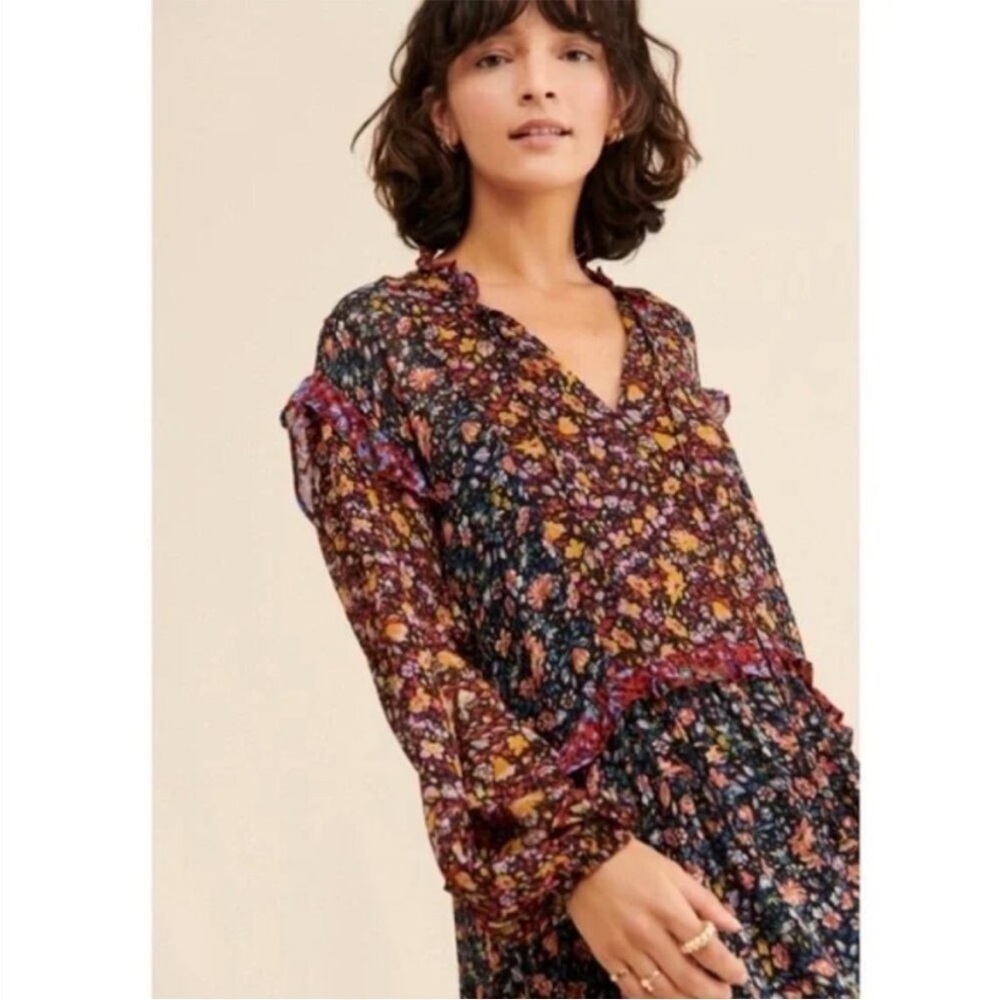 Anthropologie Boho Helene Sheer Floral Long Sleeve Dress XS - Picture 3 of 14